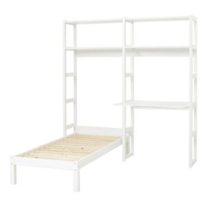Hoppekids STOREY bookshelf with 2 sections, 4 shelves, bed 70x160 cm and desktop 80 cm, White