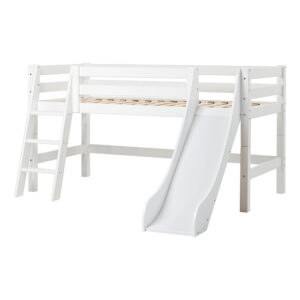 Hoppekids ECO Luxury half high bed 90x200 cm with slide and slanted ladder, Flexible slat frame, White