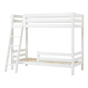 Hoppekids ECO Luxury high bunk bed 90x200 cm with two bed rails and slanted ladder, Flexible slat frame, White